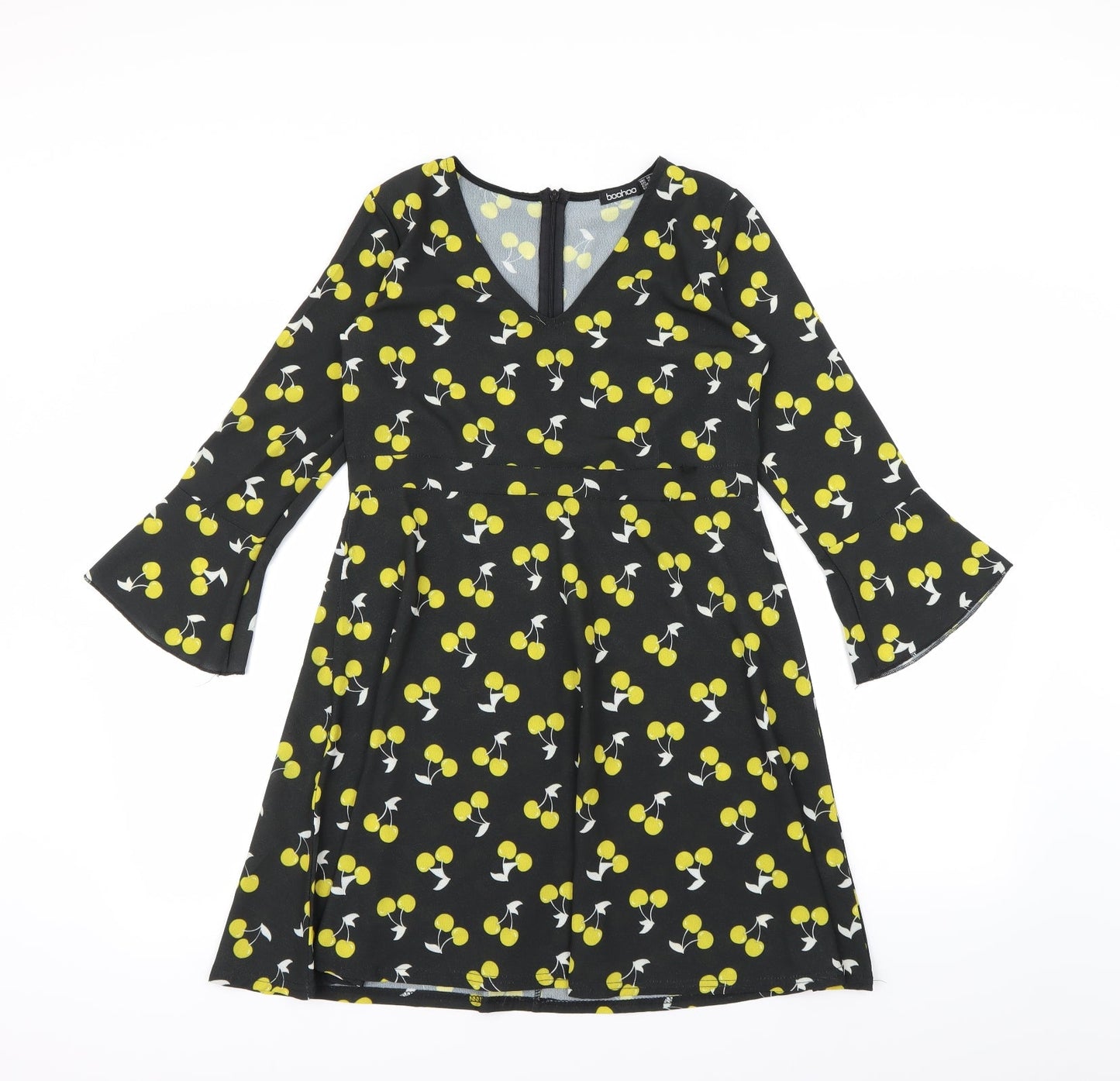 Boohoo Womens Black Polka Dot  Fit & Flare  Size 10