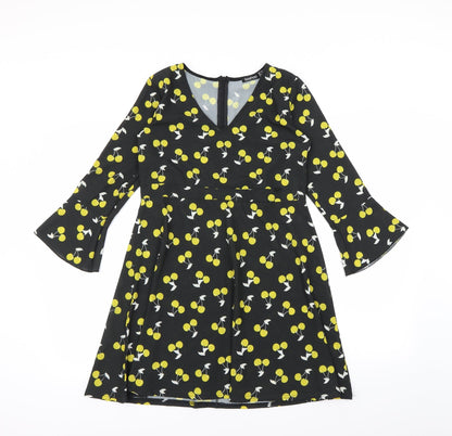 Boohoo Womens Black Polka Dot  Fit & Flare  Size 10