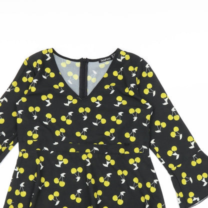 Boohoo Womens Black Polka Dot  Fit & Flare  Size 10
