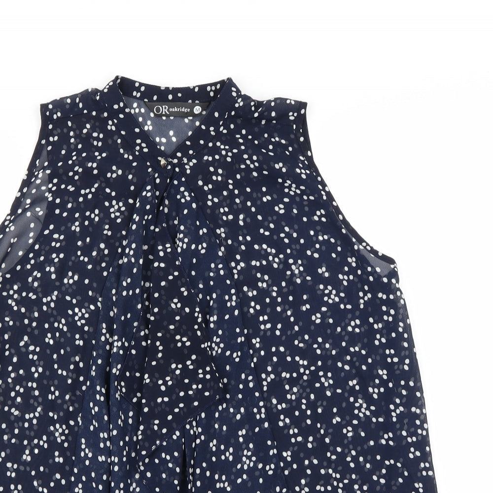 Oakridge Womens Blue Polka Dot  Basic Blouse Size M