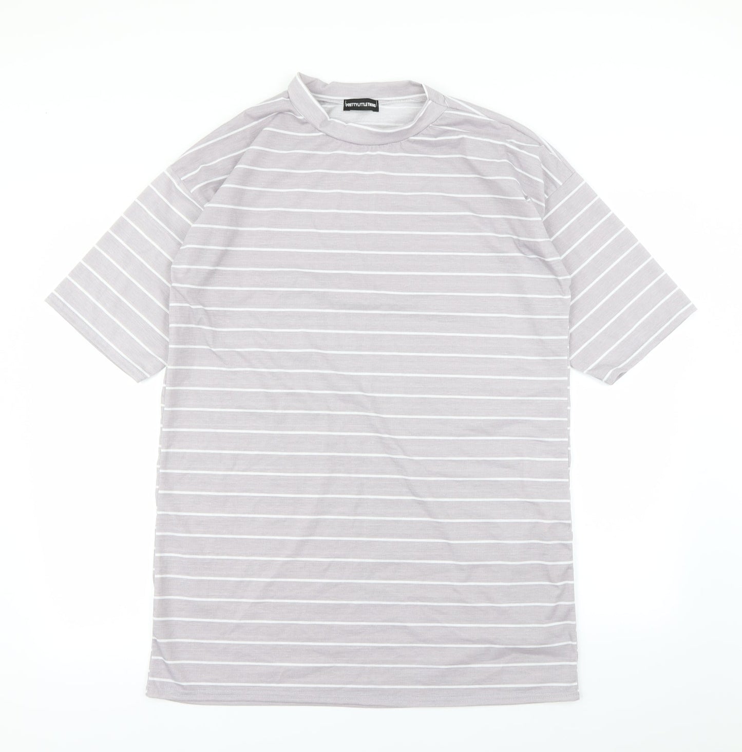 Prettylitlething Womens Grey Striped  Basic T-Shirt Size 8