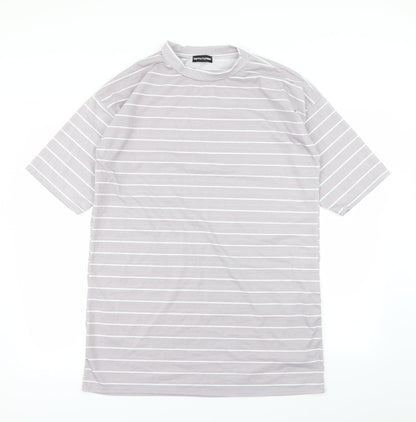 Prettylitlething Womens Grey Striped  Basic T-Shirt Size 8