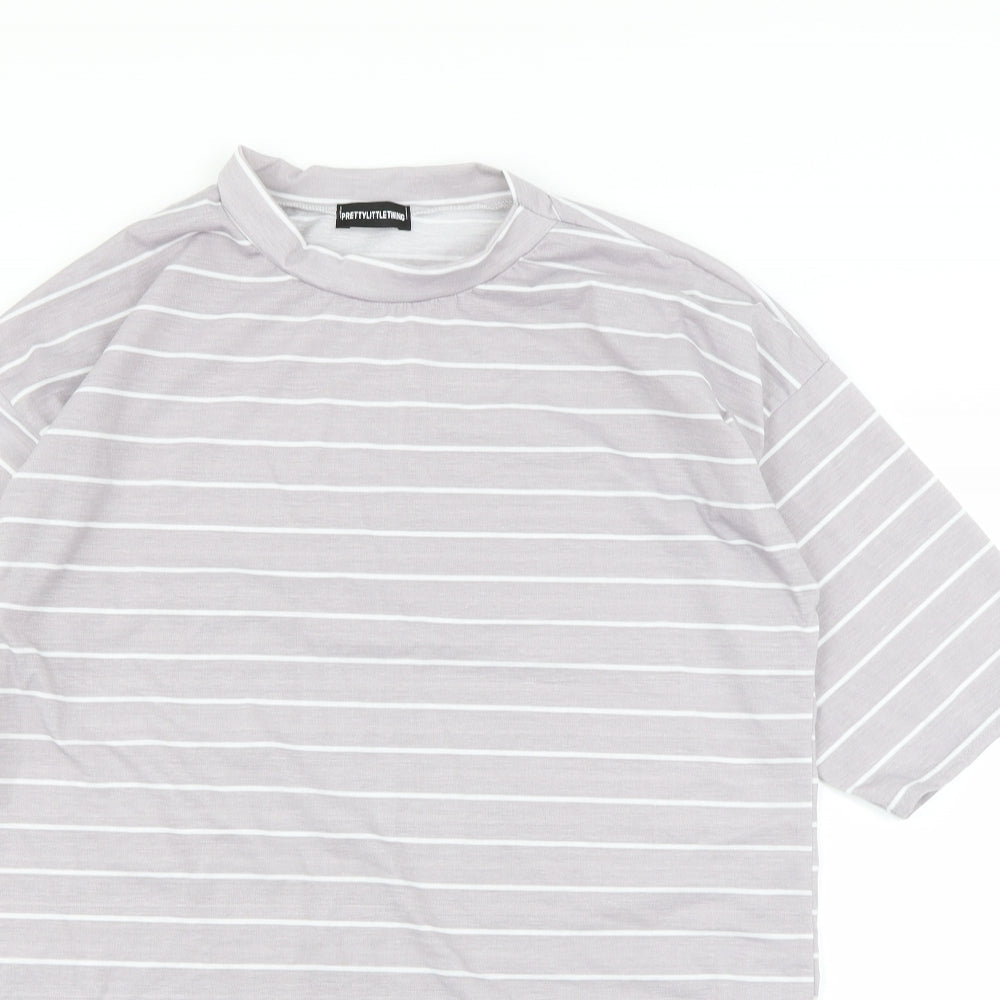 Prettylitlething Womens Grey Striped  Basic T-Shirt Size 8