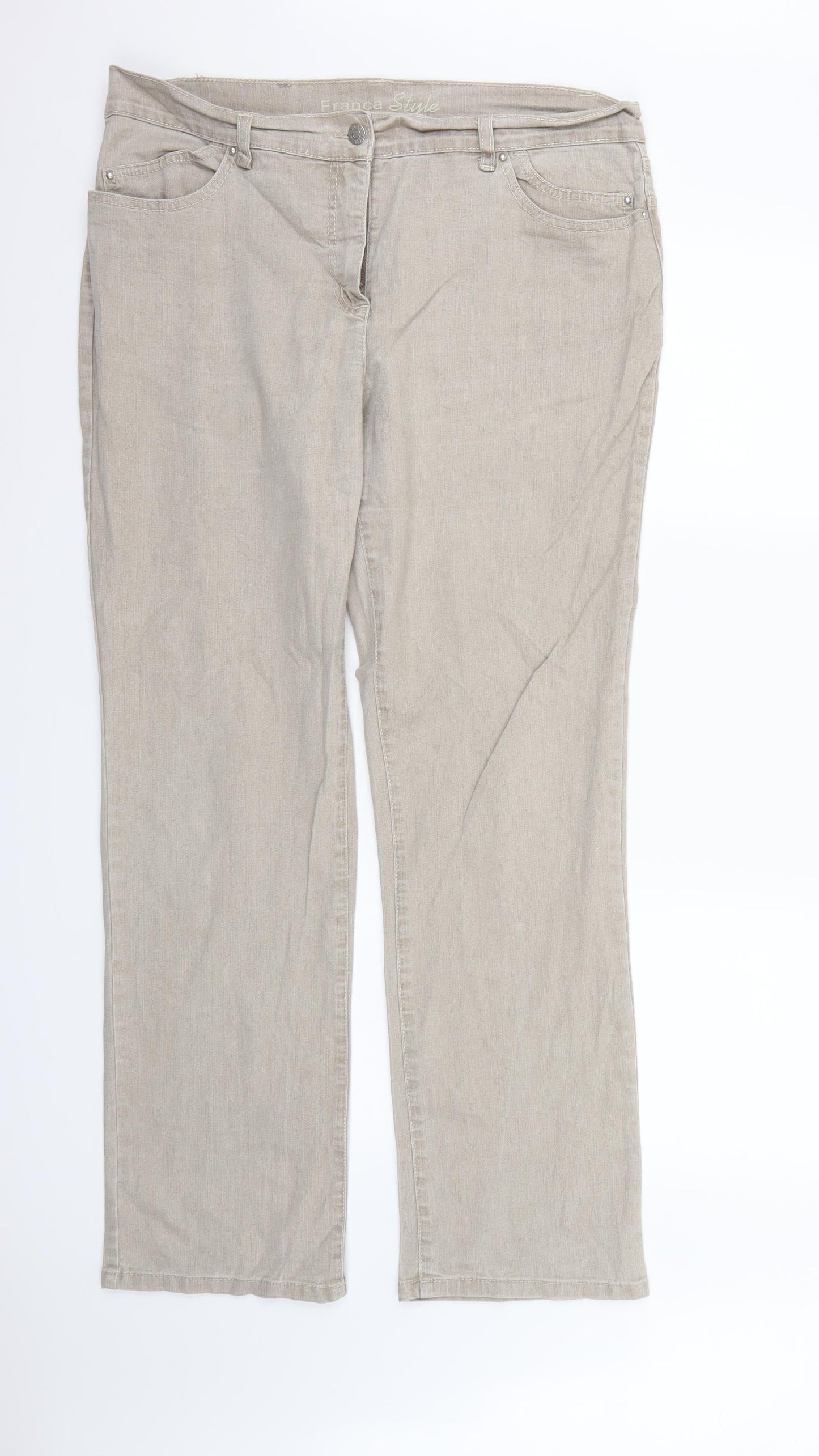 Womens UK Size 18 Preworn Regular Fit Straight Ivory Jeans