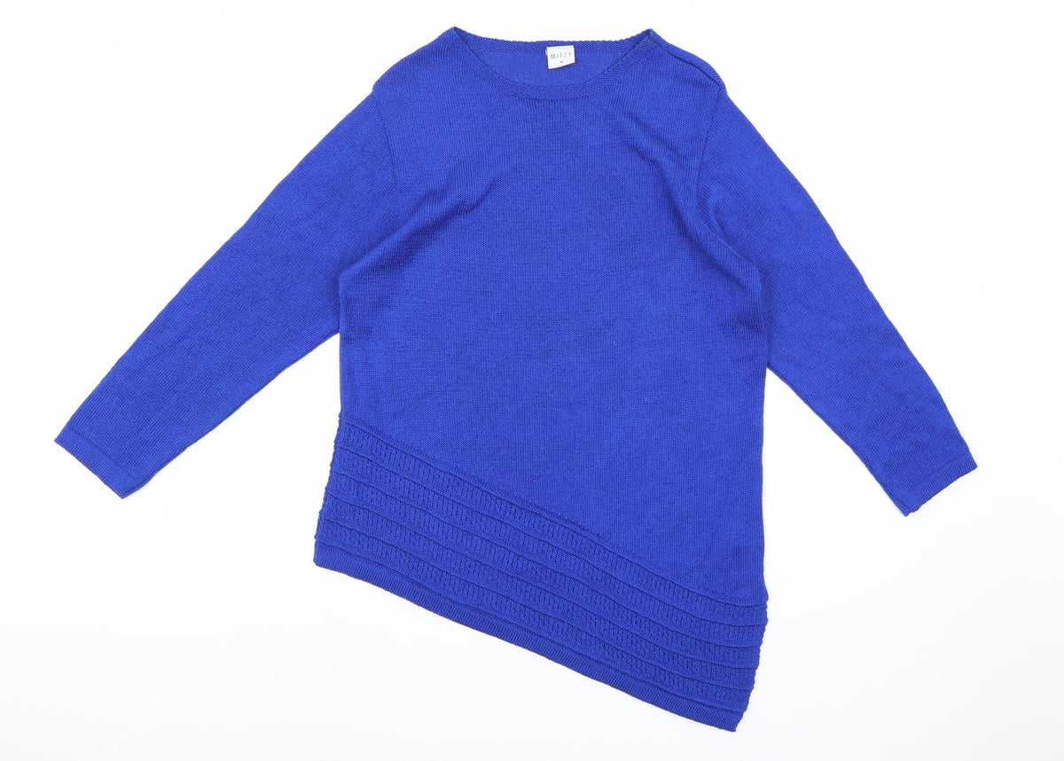 Mitzy Womens Blue  Knit Pullover Jumper Size M  - Assymetric