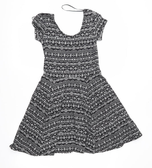 Clockhouse Womens Black Geometric Jersey Fit & Flare  Size XS