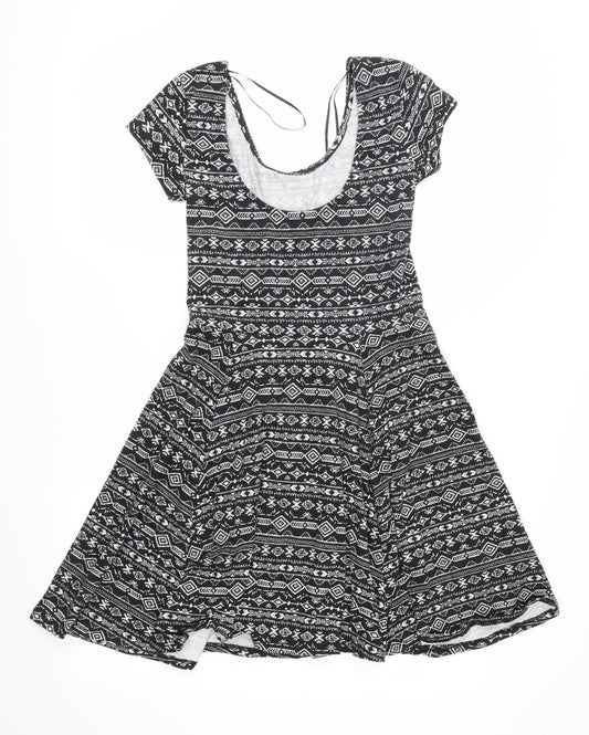 Clockhouse Womens Black Geometric Jersey Fit & Flare  Size XS