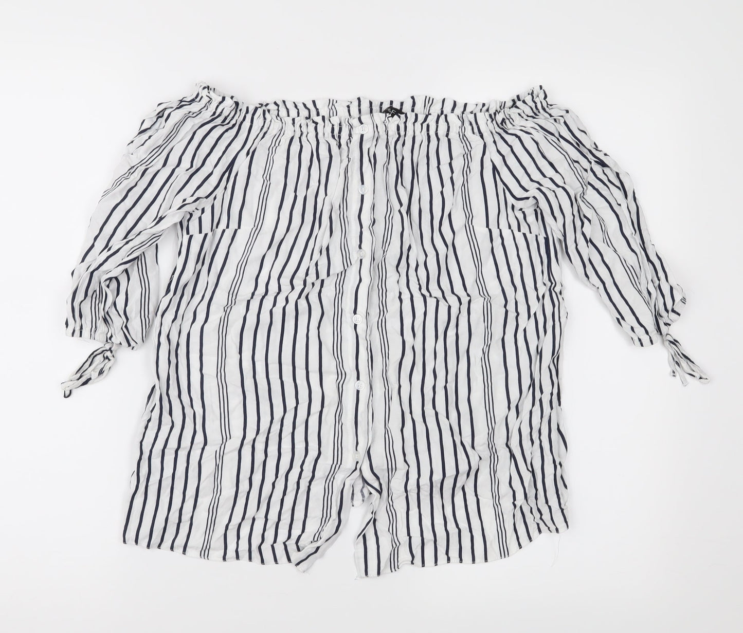 F&F Womens White Striped  Basic Blouse Size 8