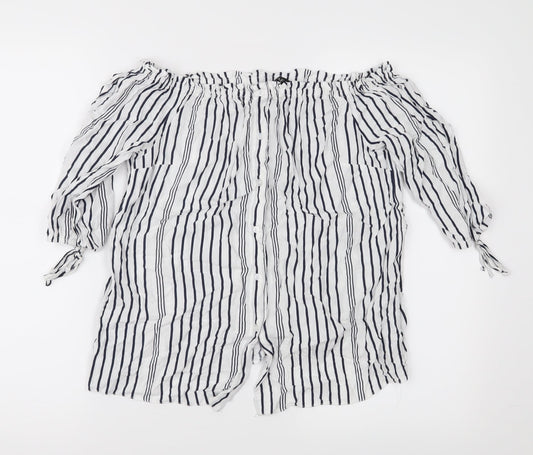 F&F Womens White Striped  Basic Blouse Size 8
