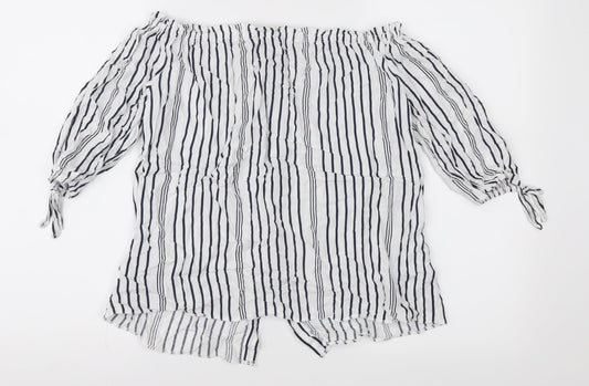 F&F Womens White Striped  Basic Blouse Size 8