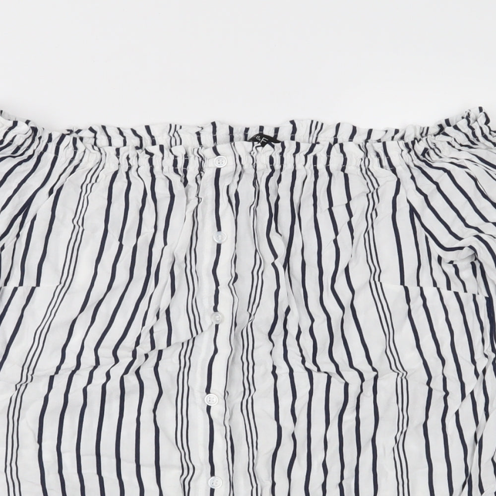 F&F Womens White Striped  Basic Blouse Size 8