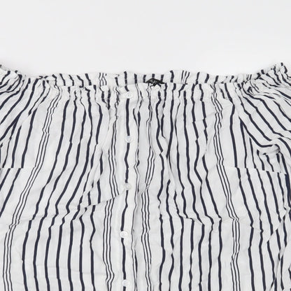 F&F Womens White Striped  Basic Blouse Size 8