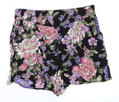 New Look Womens Black Floral  Hot Pants Shorts Size 8