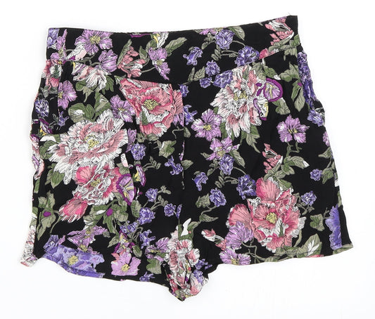 New Look Womens Black Floral  Hot Pants Shorts Size 8