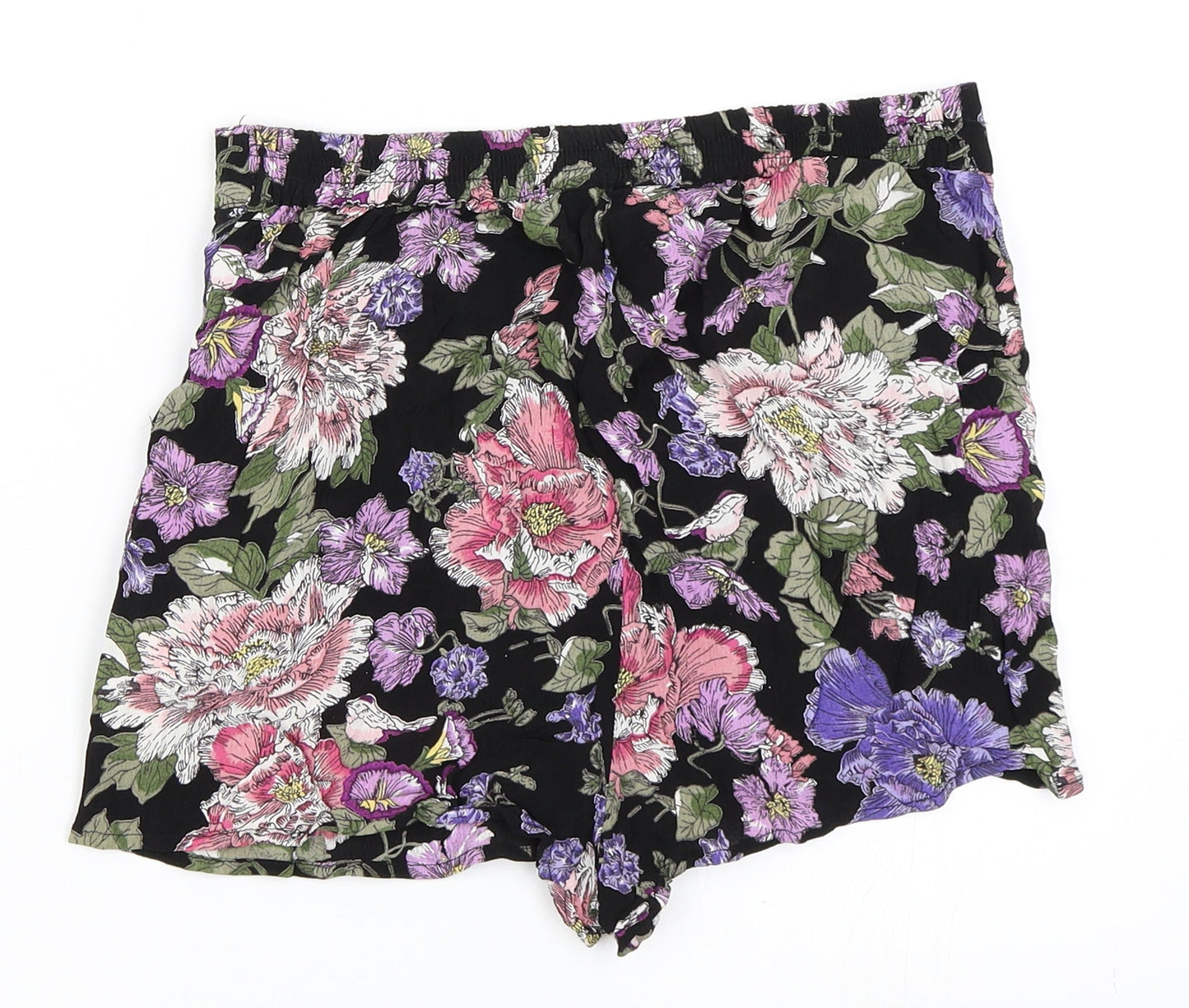 New Look Womens Black Floral  Hot Pants Shorts Size 8