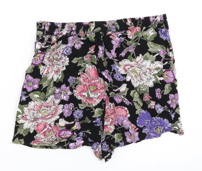 New Look Womens Black Floral  Hot Pants Shorts Size 8