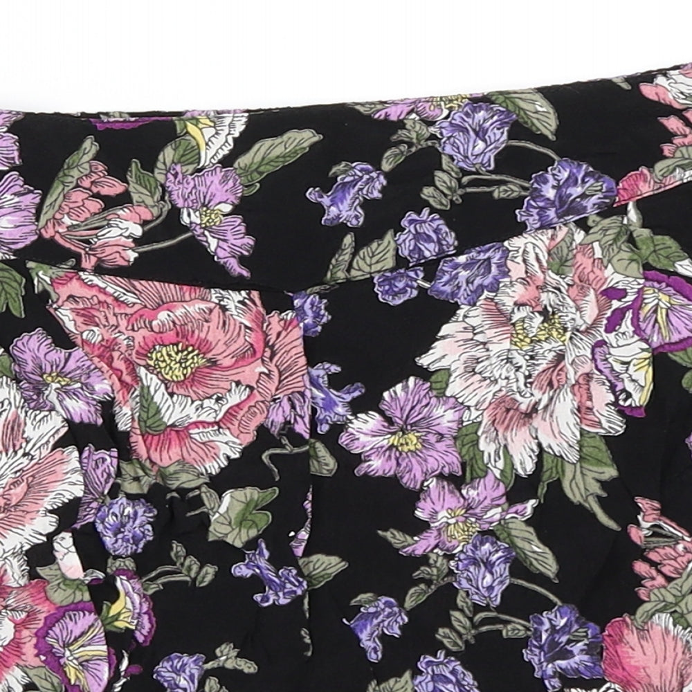 New Look Womens Black Floral  Hot Pants Shorts Size 8