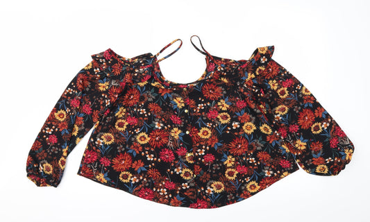 Primark Womens Black Floral  Tunic Blouse Size 14