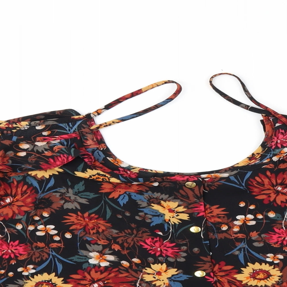 Primark Womens Black Floral  Tunic Blouse Size 14
