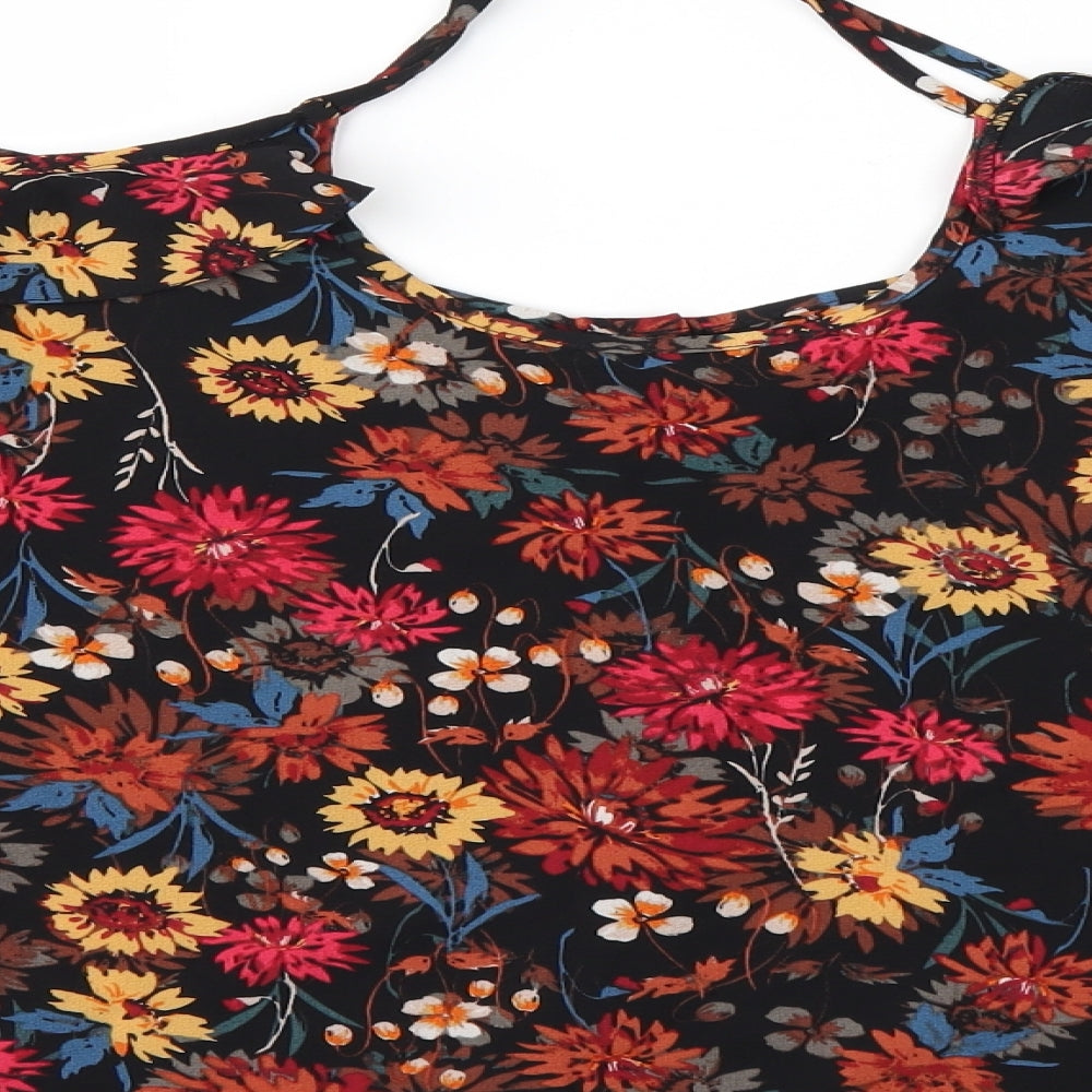 Primark Womens Black Floral  Tunic Blouse Size 14