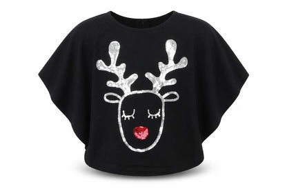 BlueZoo Girls Black   Basic Blouse Size 7-8 Years  - Reindeer