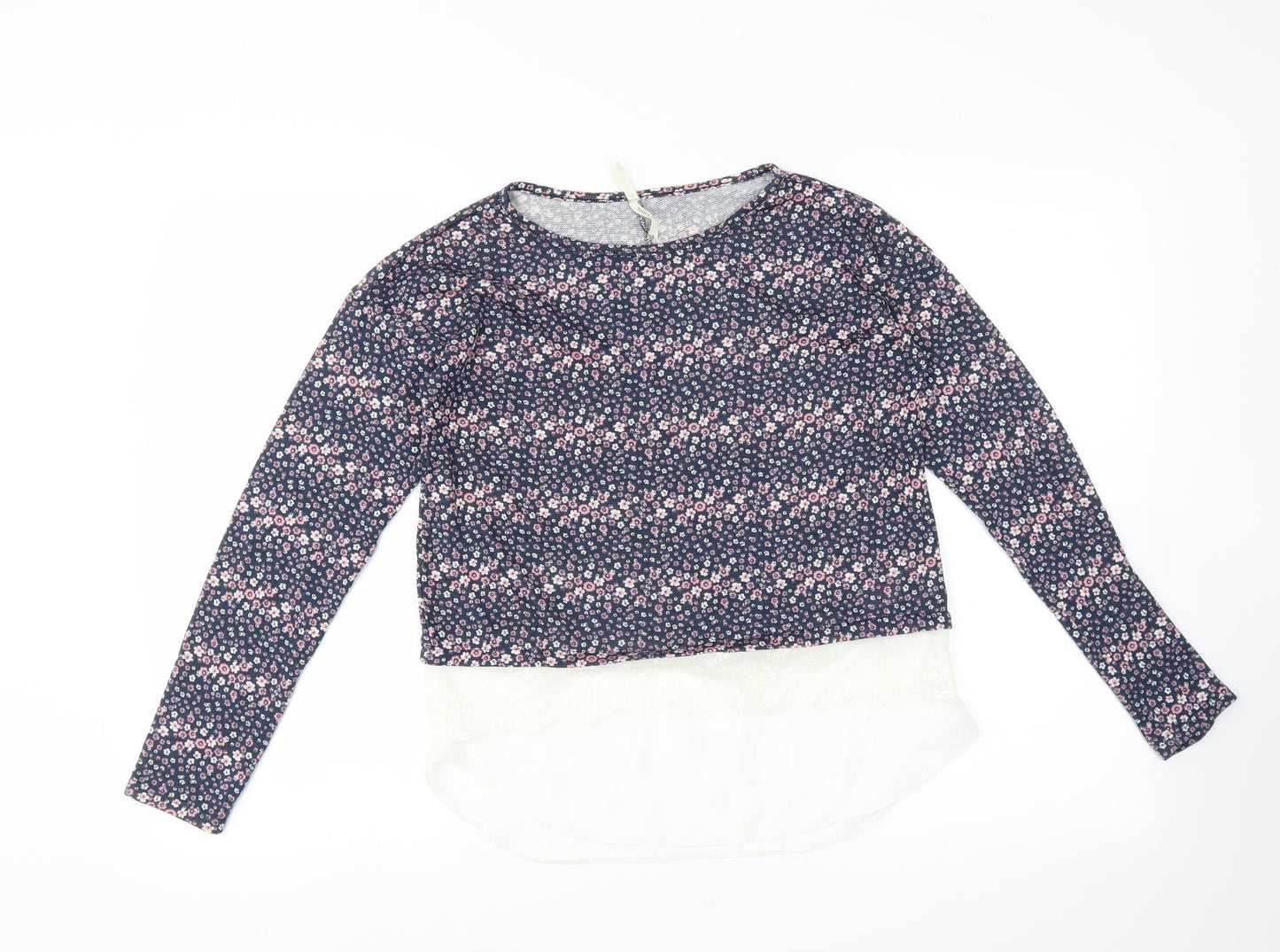 YD Girls Blue Floral  Pullover Jumper Size 12-13 Years