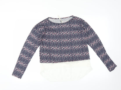 YD Girls Blue Floral  Pullover Jumper Size 12-13 Years