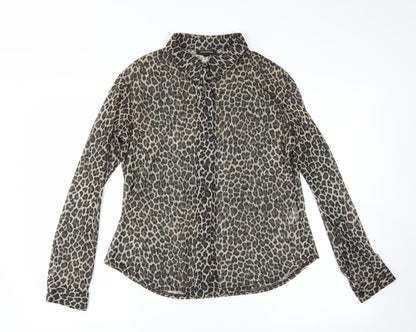 Primark Womens Brown Animal Print  Basic Blouse   - sheer