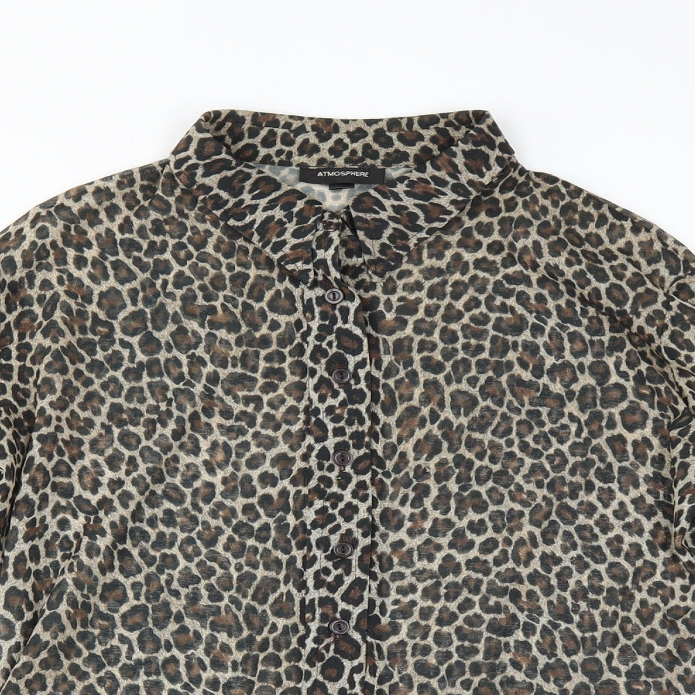 Primark Womens Brown Animal Print  Basic Blouse   - sheer