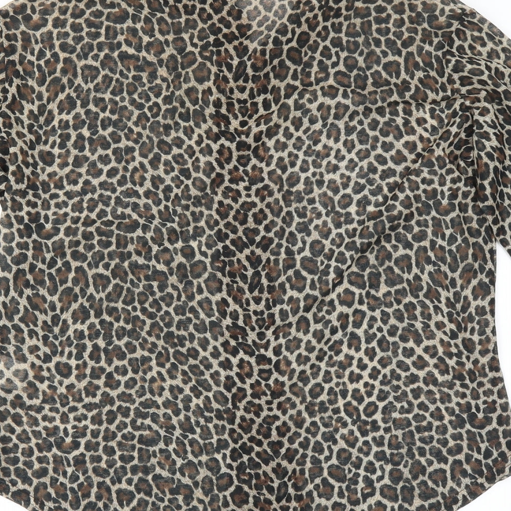 Primark Womens Brown Animal Print  Basic Blouse   - sheer