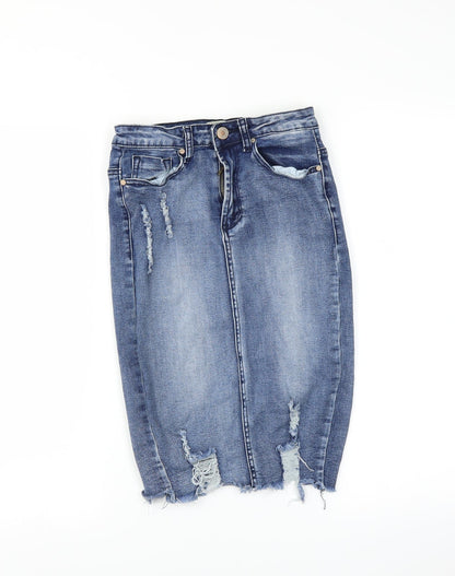 Girl VIVI Womens Blue   Straight & Pencil Skirt Size 8  - DISTRESSED