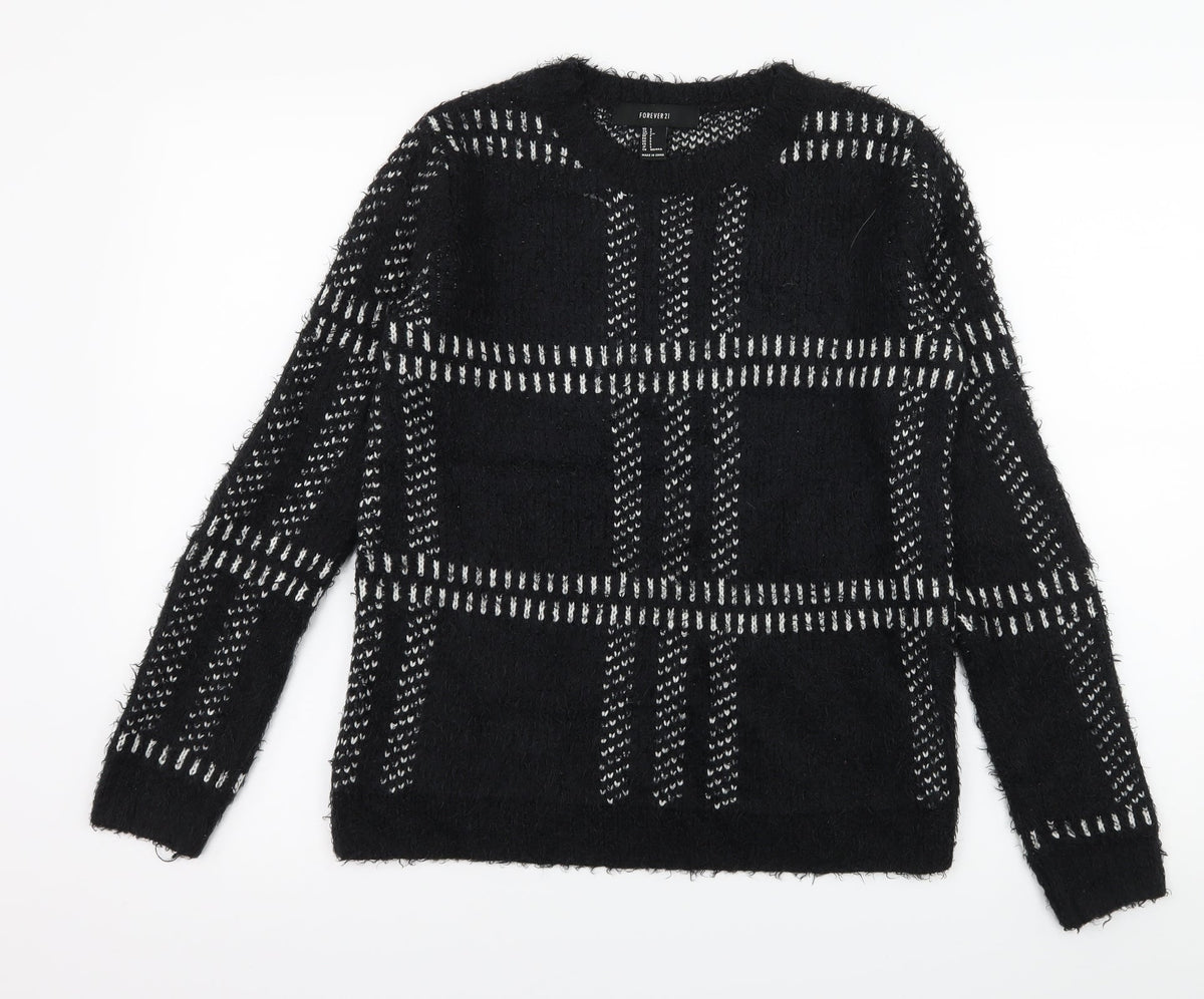 Forever 21 Womens Black Check Knit Pullover Jumper Size S