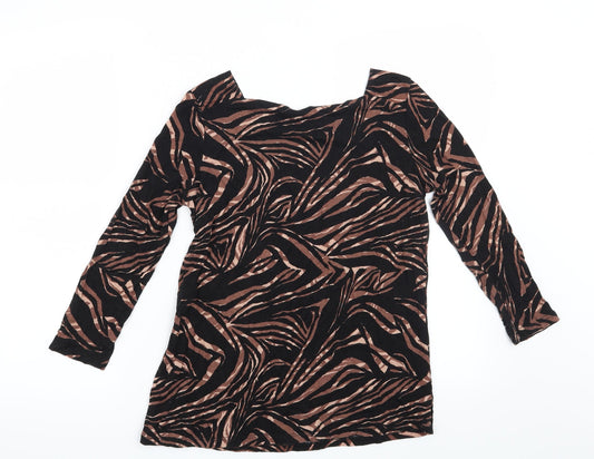 TU Womens Black Animal Print  Basic Blouse Size 8