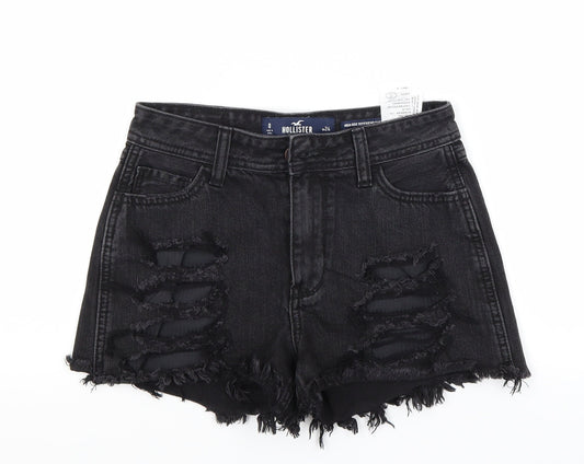 Hollister Womens Black  Denim Cut-Off Shorts Size 24 in