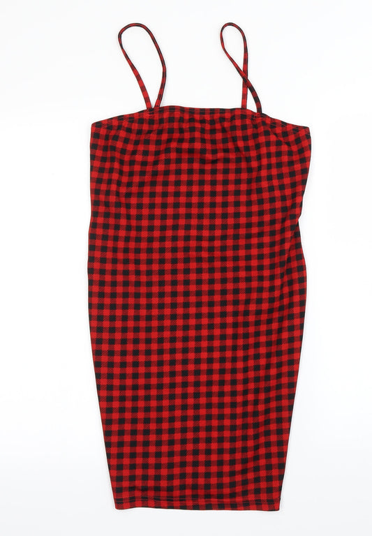 SheIn Womens Red Check  A-Line  Size M