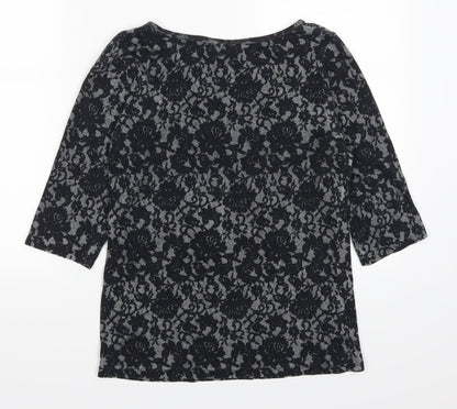 Dorothy Perkins Womens Grey Floral  Basic T-Shirt Size 14