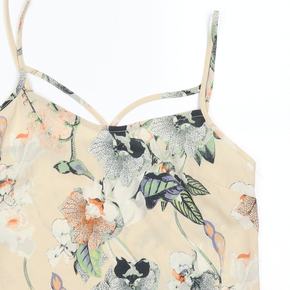 Miss Selfridge Womens Beige Floral  Basic Tank Size 8