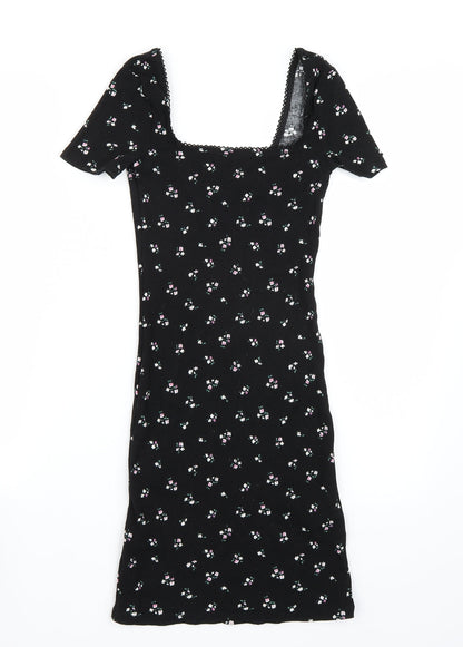 H&M Womens Black Floral Rayon A-Line  Size XS