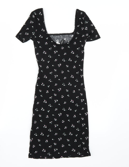 H&M Womens Black Floral Rayon A-Line  Size XS
