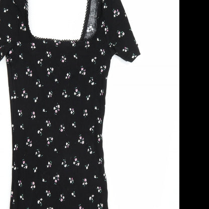 H&M Womens Black Floral Rayon A-Line  Size XS
