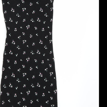 H&M Womens Black Floral Rayon A-Line  Size XS