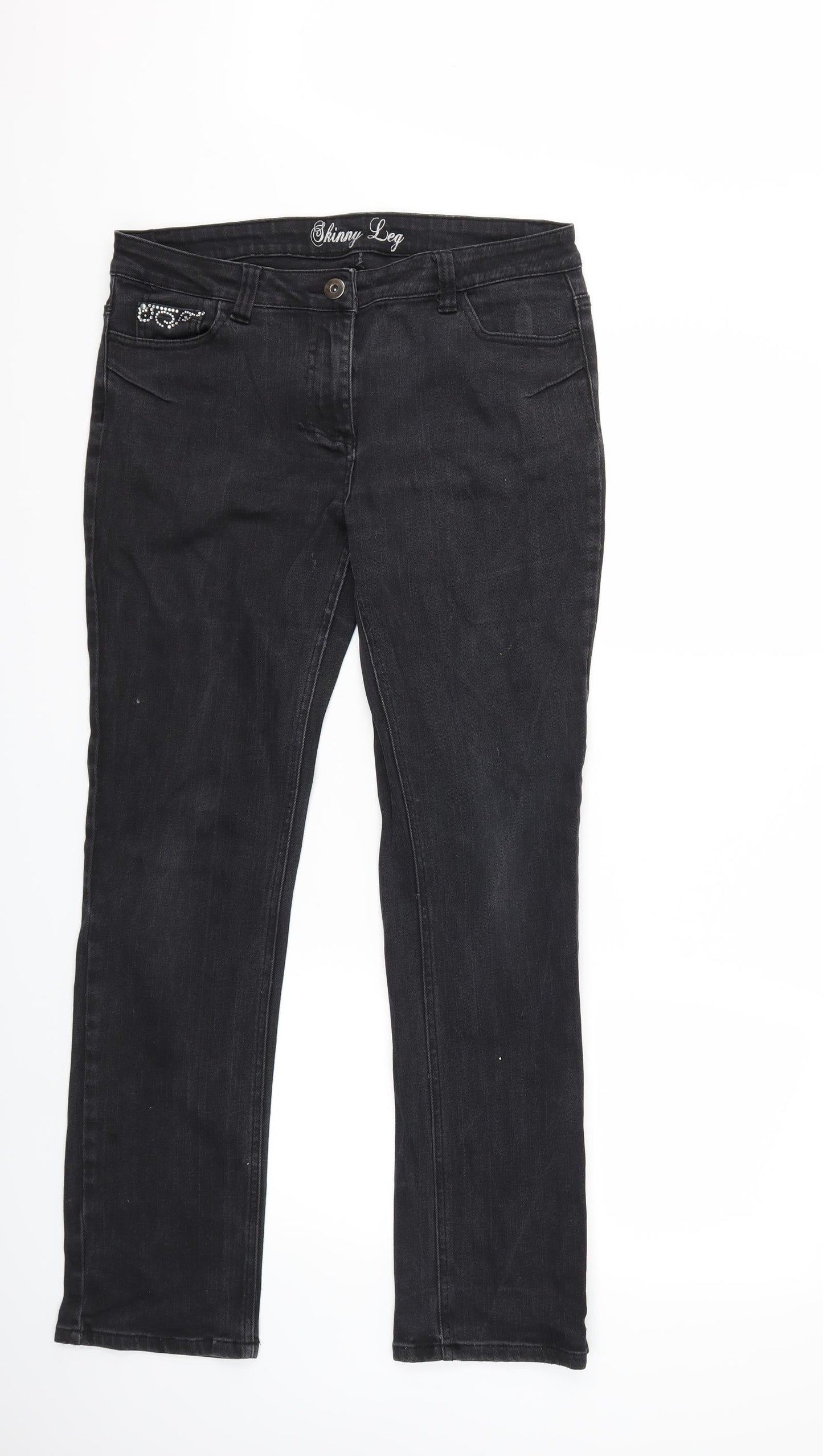 Womens UK Size 14 Preworn Regular Fit Skinny Black Jeans