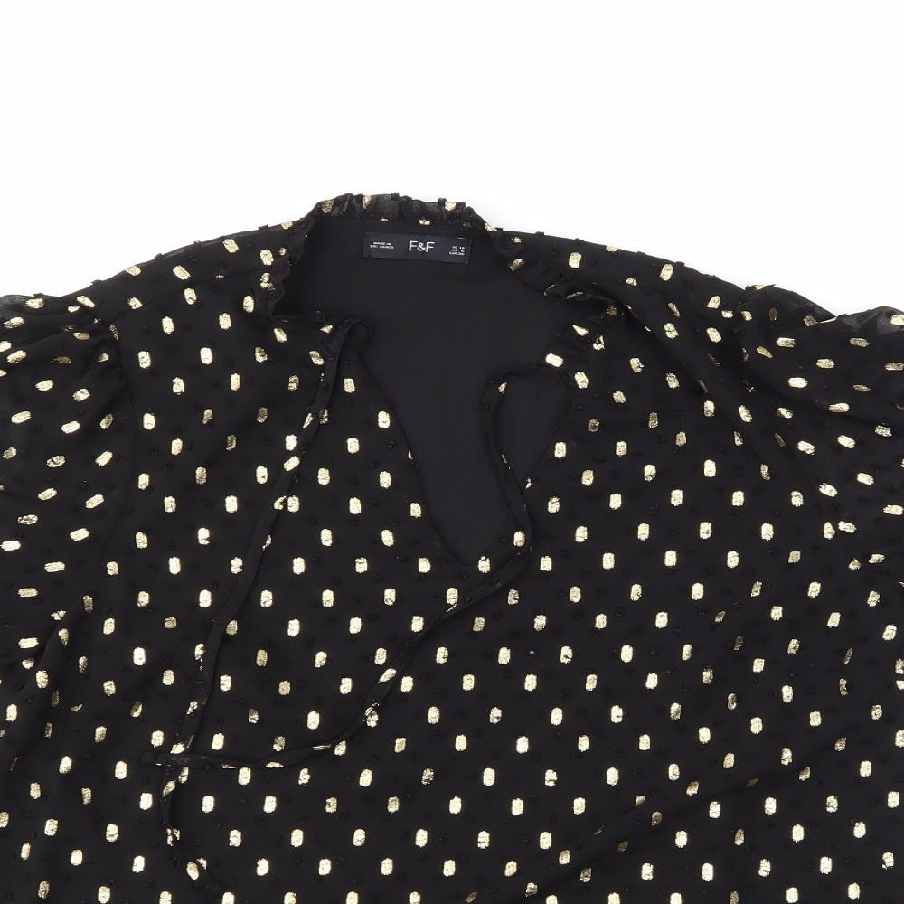 F&F Womens Black Polka Dot  Basic Blouse Size 10