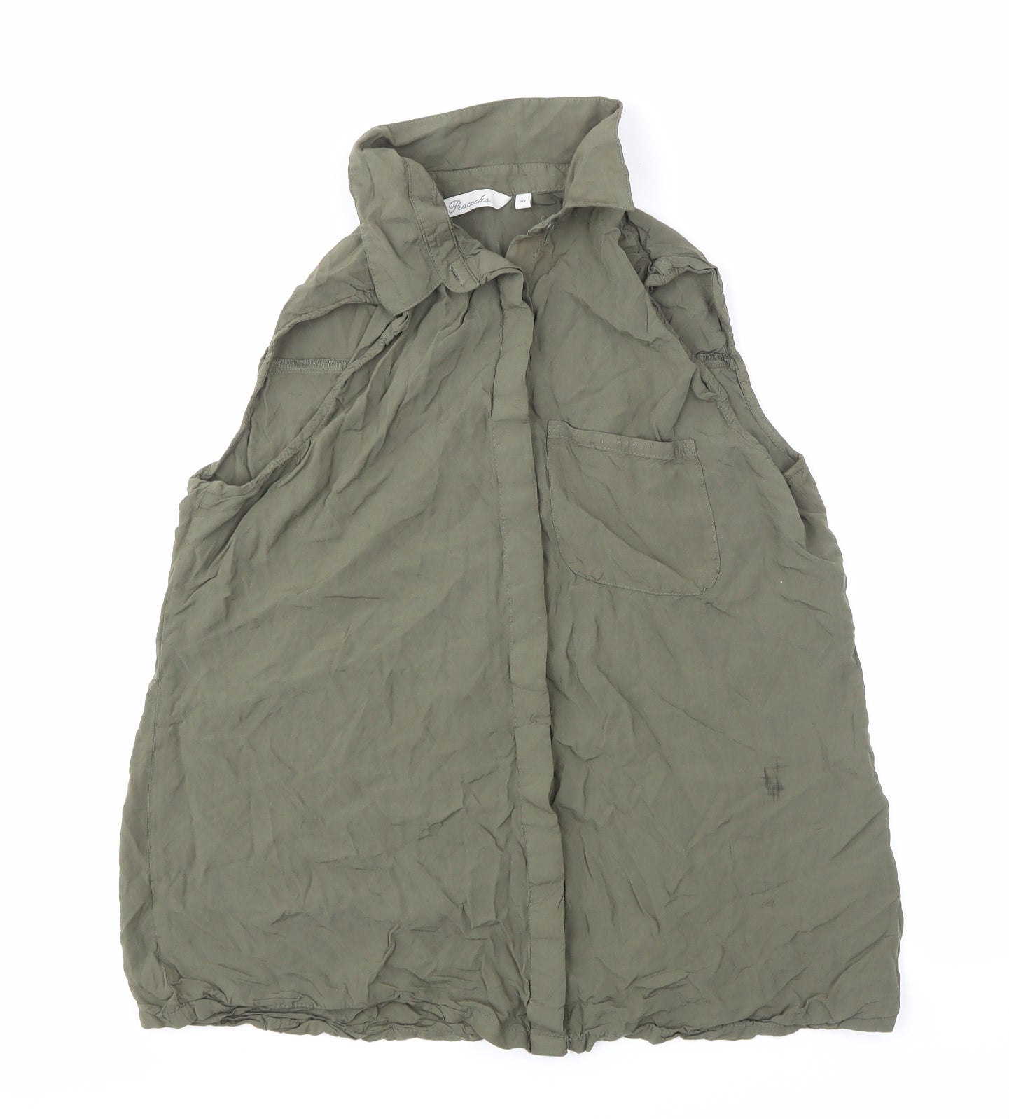 Womens UK Size 10 Peacocks Green Basic Button-Up