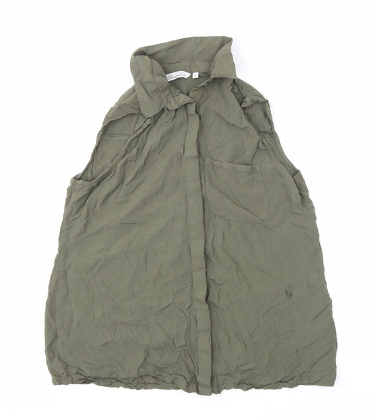 Womens UK Size 10 Peacocks Green Basic Button-Up