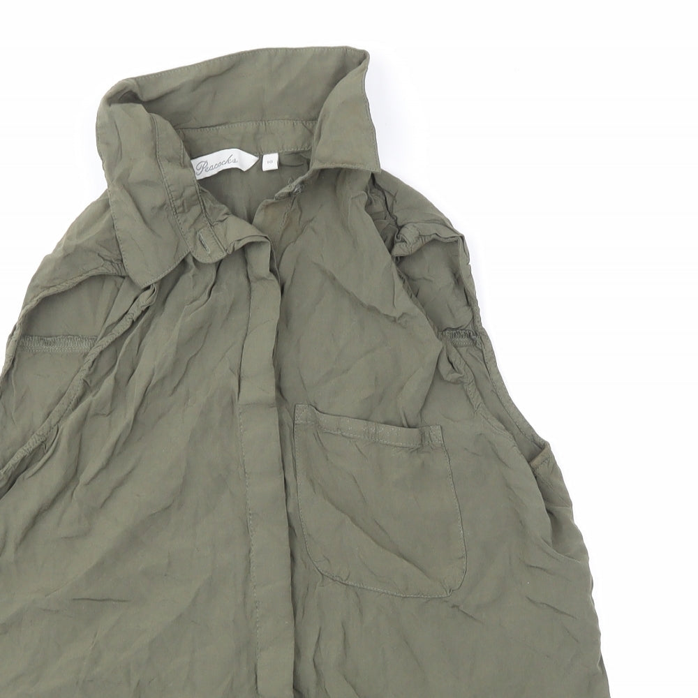 Womens UK Size 10 Peacocks Green Basic Button-Up