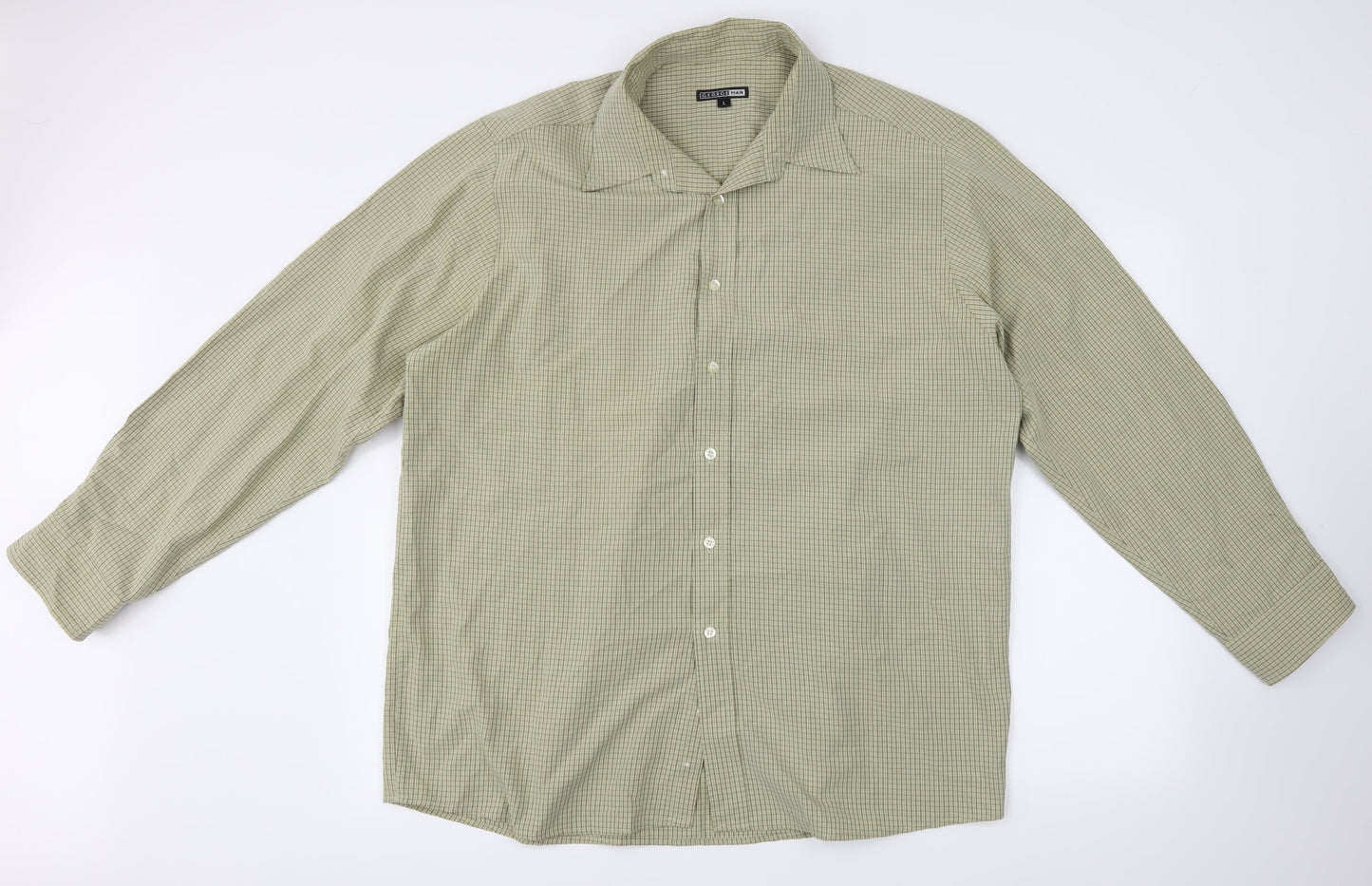 George  Mens Green Check   Button-Up Size L
