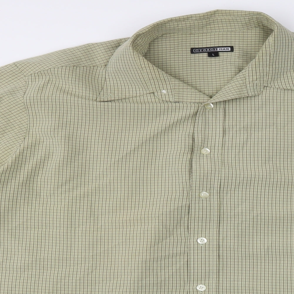 George  Mens Green Check   Button-Up Size L