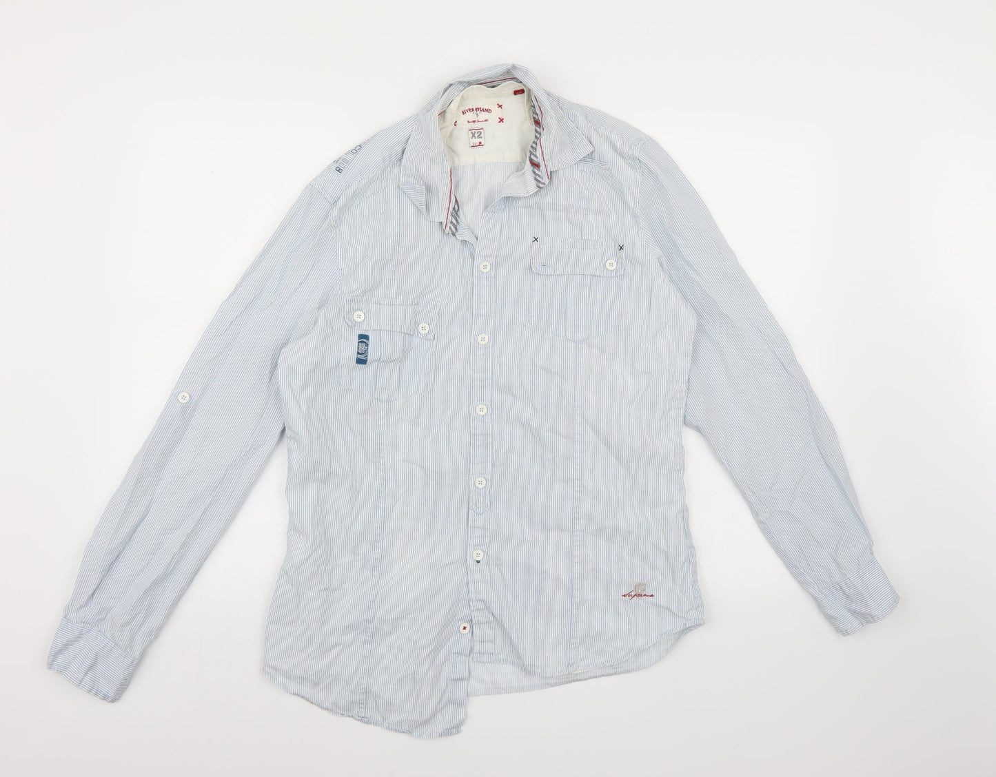 River Island Mens Blue Striped   Button-Up Size M