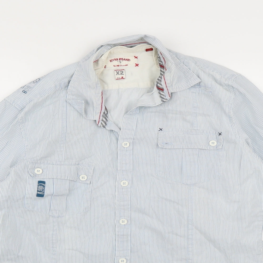 River Island Mens Blue Striped   Button-Up Size M